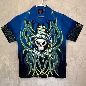 Dragonfly Road House Mens Skull Button Up Shirt Sz M Front & Back Skull Graphic